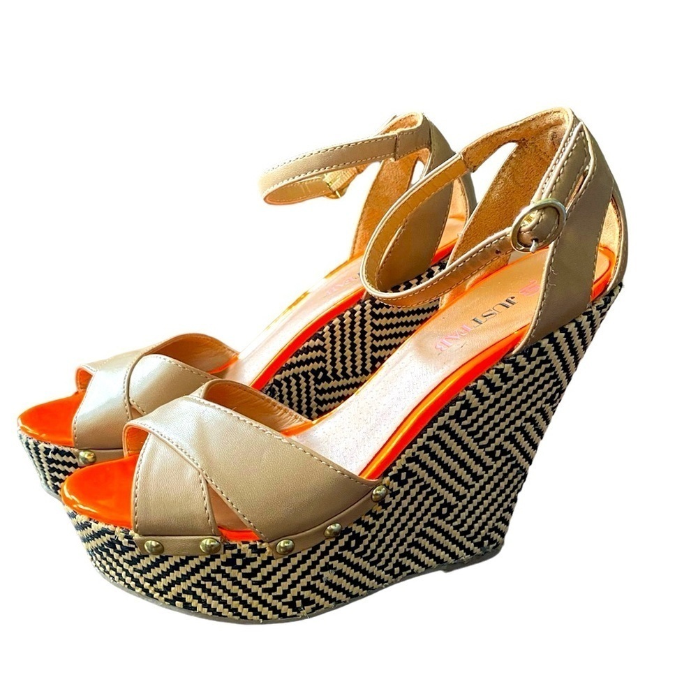 JustFab Beige Black Orange Platform Sandals Size 7